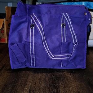 Purple Tote Bag with Striped Handles